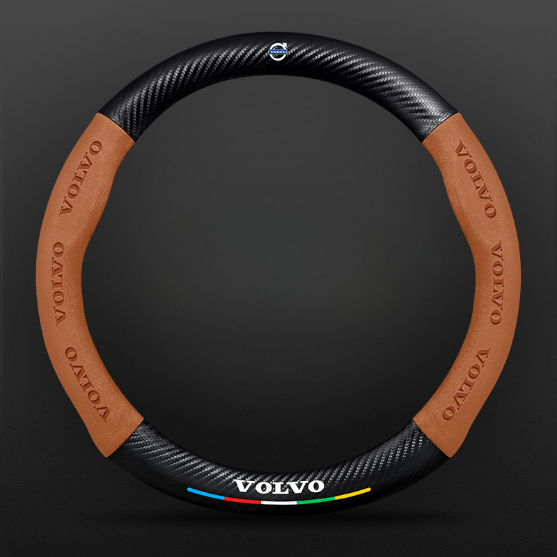 TrackVibe | Brown Carbon Suede Steering Wheel Cover – Anti-Slip & Wear-Resistant