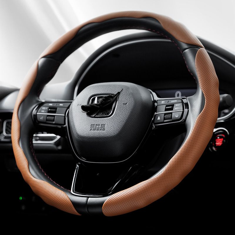 Premium Perforated Nappa Leather Steering Wheel Cover - Anti-Slip, Breathable, Scratch-Resistant, Easy to Clean