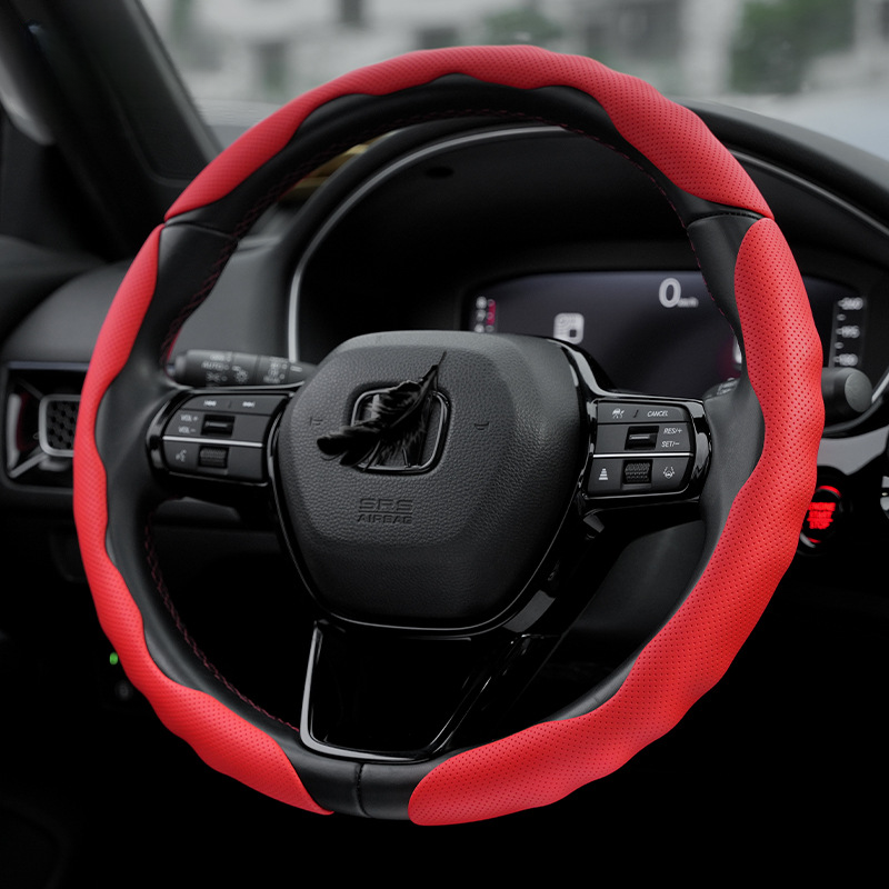 Premium Perforated Nappa Leather Steering Wheel Cover - Anti-Slip, Breathable, Scratch-Resistant, Easy to Clean