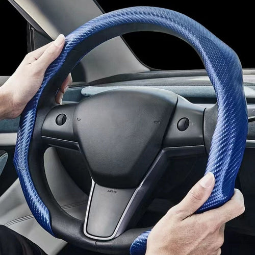 5D Carbon Fiber Pattern Steering Wheel Cover: Sporty Style, Universal Fit, All-Season Use