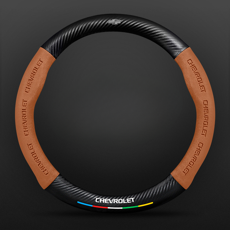 TrackVibe | Brown Carbon Suede Steering Wheel Cover – Anti-Slip & Wear-Resistant