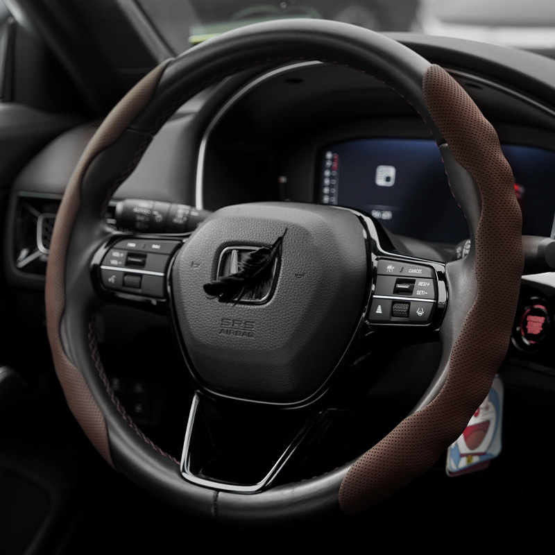 Premium Perforated Nappa Leather Steering Wheel Cover - Anti-Slip, Breathable, Scratch-Resistant, Easy to Clean