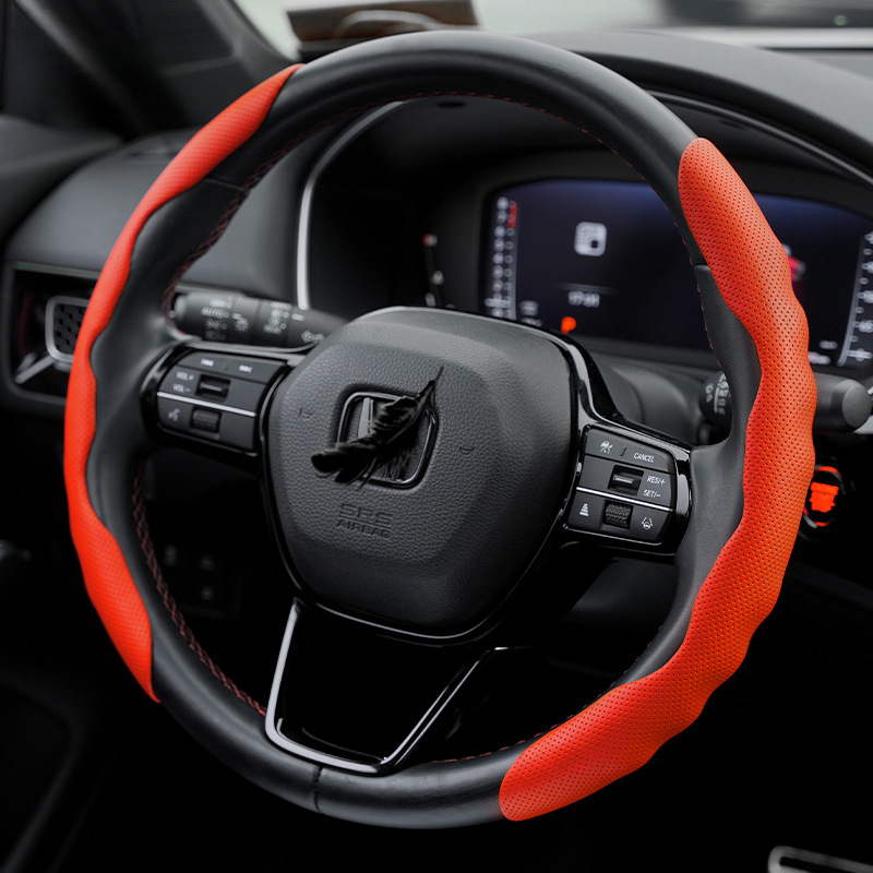 Premium Perforated Nappa Leather Steering Wheel Cover - Anti-Slip, Breathable, Scratch-Resistant, Easy to Clean