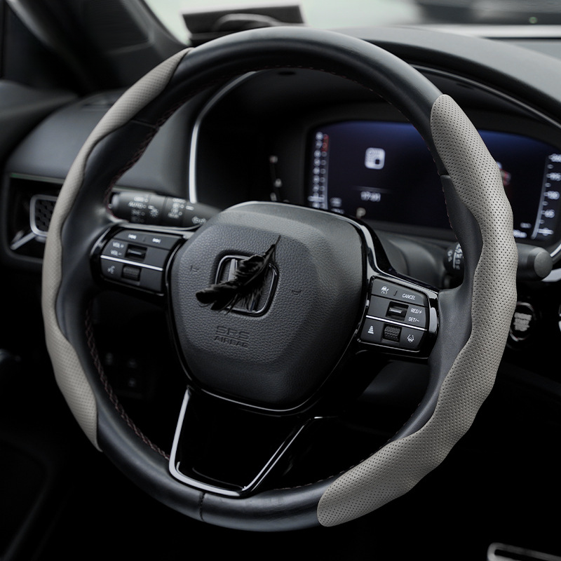 Premium Perforated Nappa Leather Steering Wheel Cover - Anti-Slip, Breathable, Scratch-Resistant, Easy to Clean