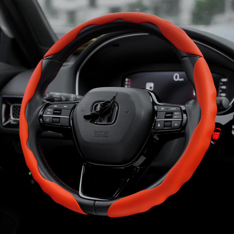 Premium Perforated Nappa Leather Steering Wheel Cover - Anti-Slip, Breathable, Scratch-Resistant, Easy to Clean