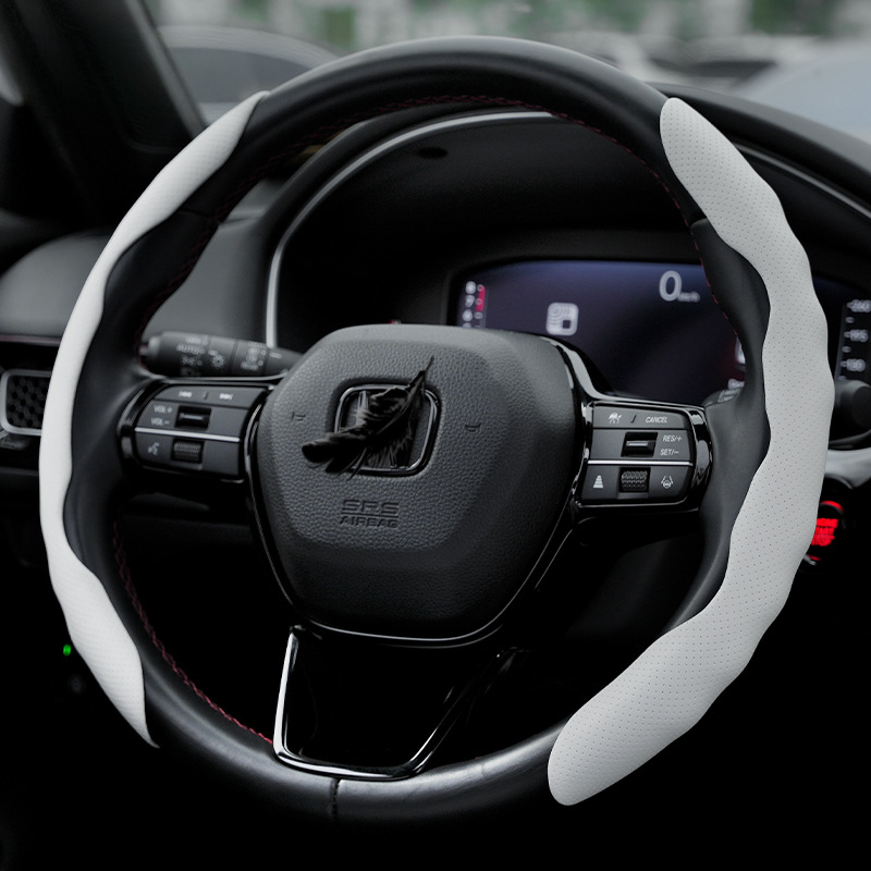 Premium Perforated Nappa Leather Steering Wheel Cover - Anti-Slip, Breathable, Scratch-Resistant, Easy to Clean