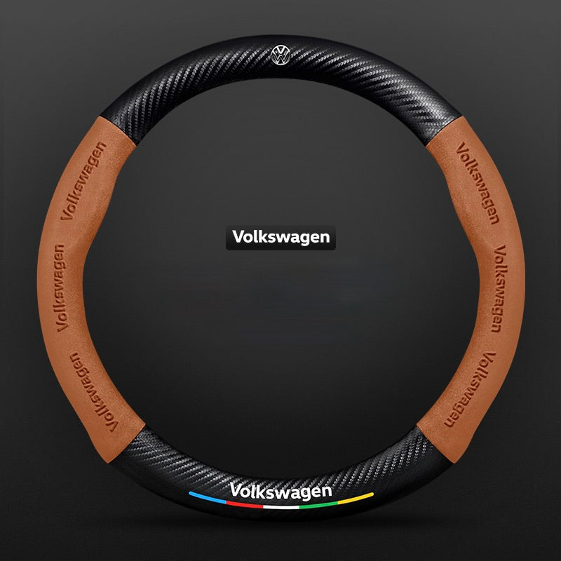 TrackVibe | Brown Carbon Suede Steering Wheel Cover – Anti-Slip & Wear-Resistant