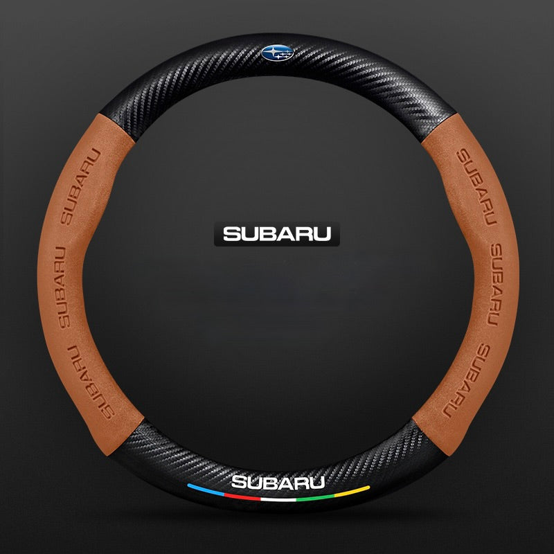 TrackVibe | Brown Carbon Suede Steering Wheel Cover – Anti-Slip & Wear-Resistant