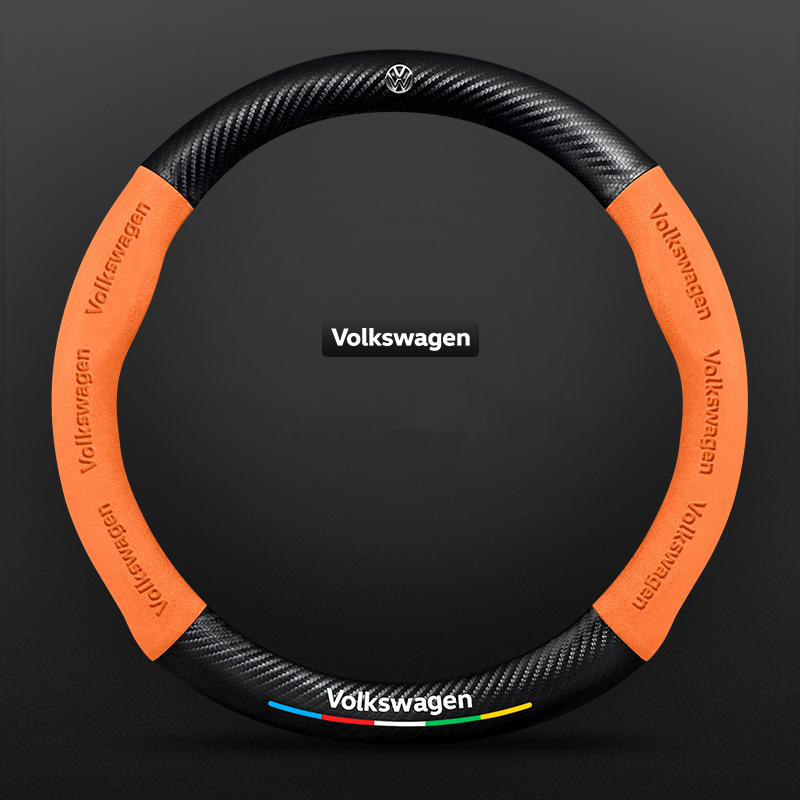 TrackVibe | Orange Carbon Suede Steering Wheel Cover – Anti-Slip & Wear-Resistant