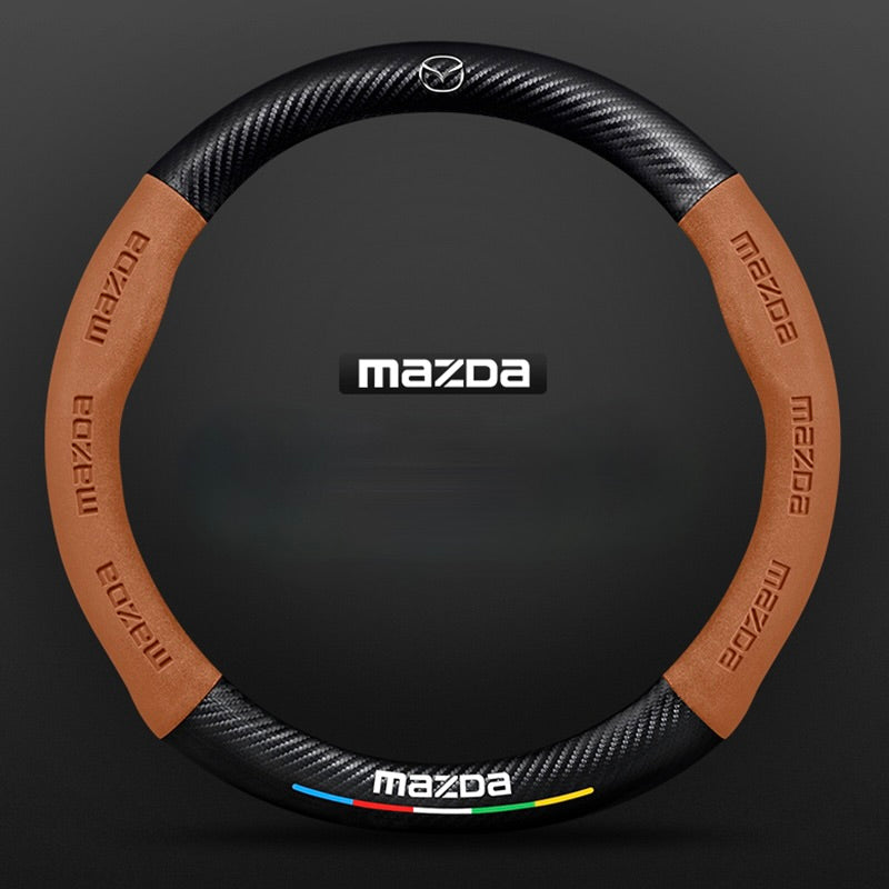 TrackVibe | Brown Carbon Suede Steering Wheel Cover – Anti-Slip & Wear-Resistant